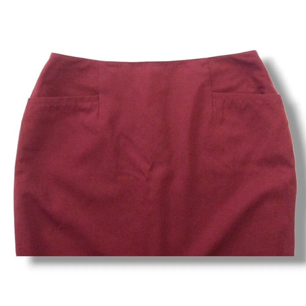 Winterport Wool Pencil Skirt-Size 12-Burgundy-Pockets-Lined-Preppy-Vintage